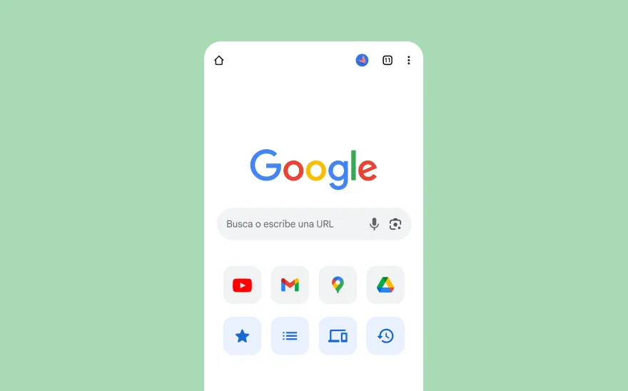 Una captura de pantalla de una páginas de búsqueda de Google, con iconos de YouTube, Gmail, Google Maps y otros productos de Google.